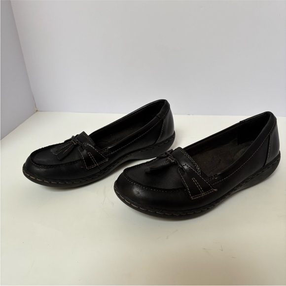 Clarks Ashland Bubble Loafers Work Shoes Comfort Slip On Leather Black Size 7 - Picture 10 of 11